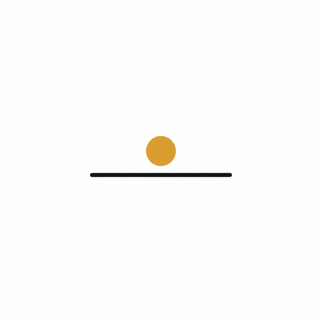 A small gold sun resting above a horizon line, denoting balance.
