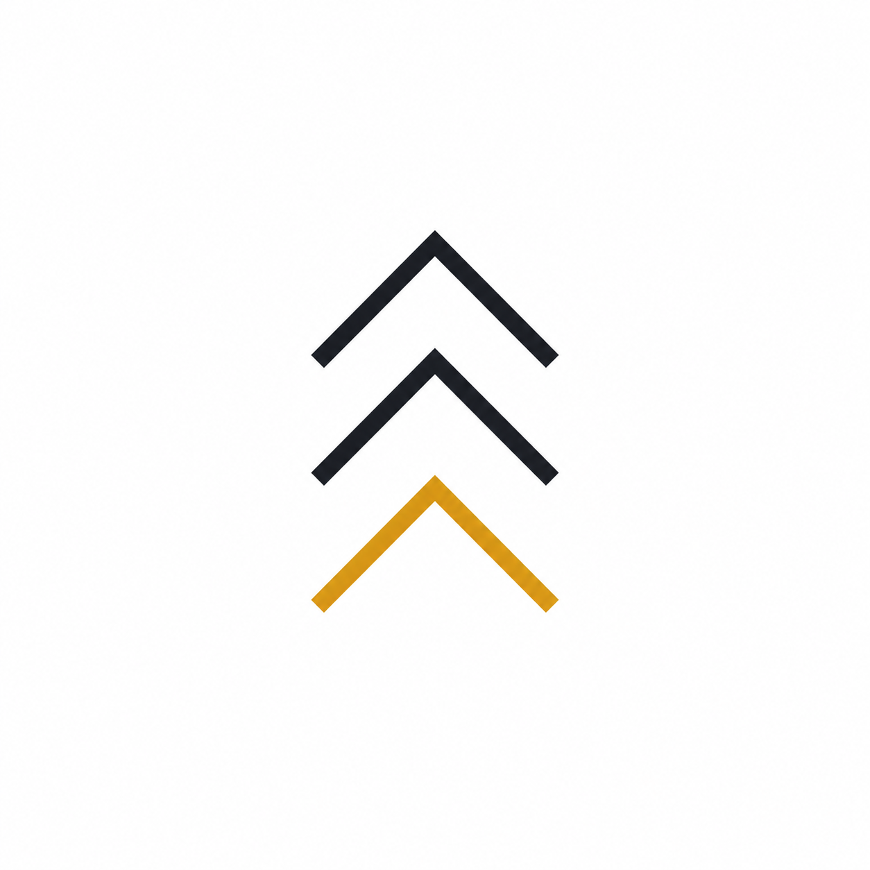 Three stacked chevrons pointing up, the topmost in gold, denoting forward motion.